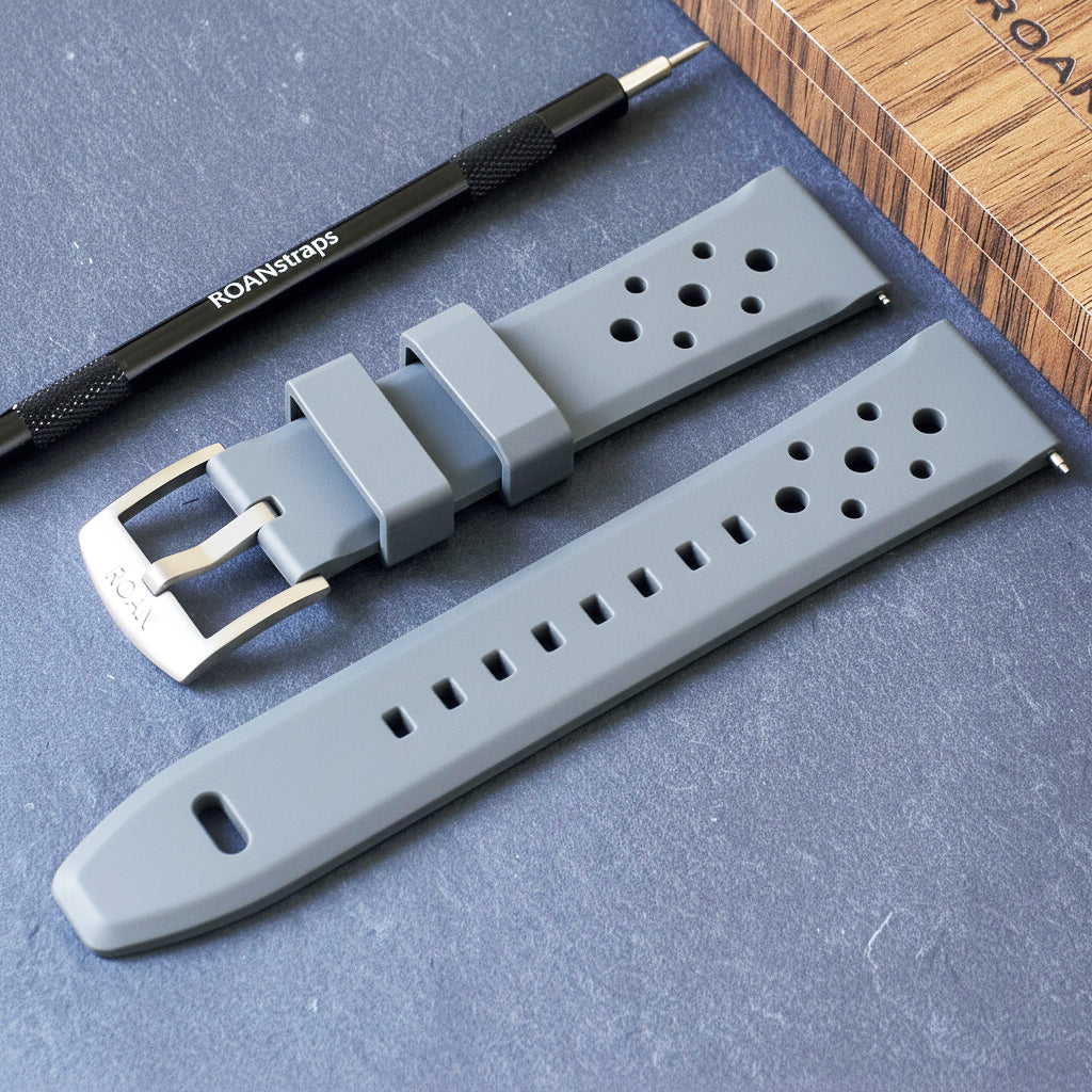 ROANSTRAPS | "Urban Slate" - Premium FKM Rubber Watch Strap in Graphite Grey, Grade 5 Titanium Buckle (Custom Engraving)