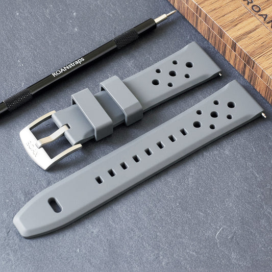 ROANSTRAPS | Steel Grey - Aero-Vent Series | Premium FKM Rubber Watch Strap, Grade 5 Titanium Hardware