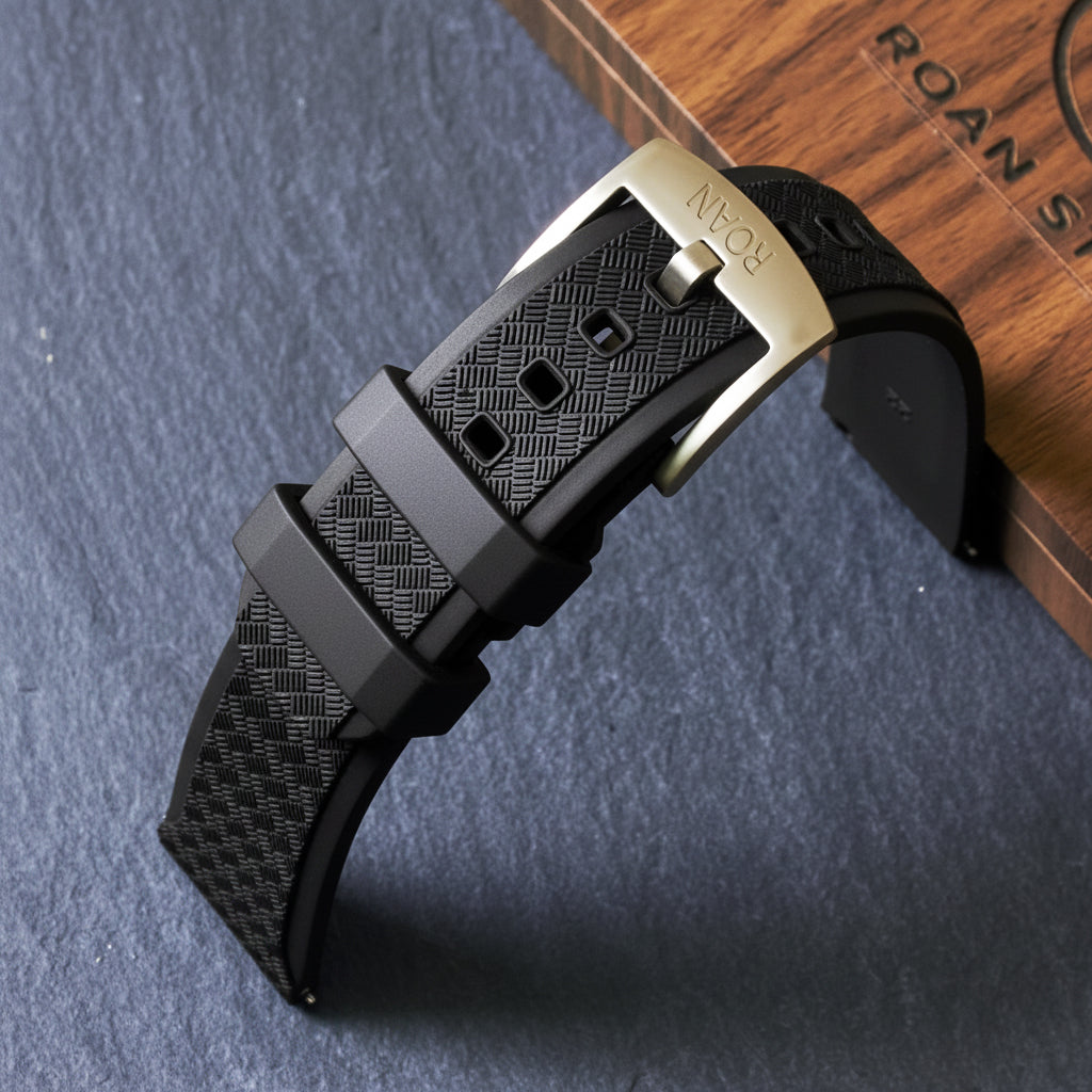 ROANSTRAPS | "Obsidian Stealth" - Premium FKM Rubber Watch Strap, Solid Grade 5 Titanium Buckle (Custom Engraving)