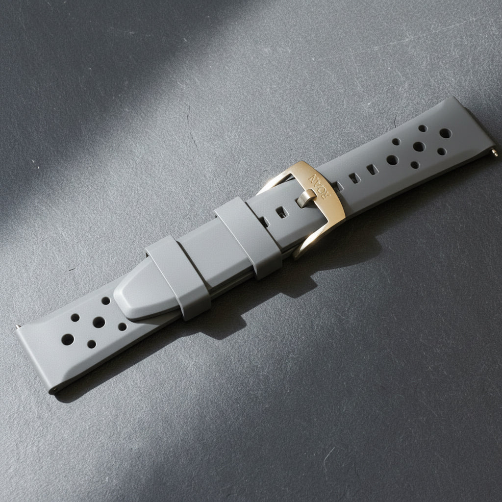 ROANSTRAPS | "Urban Slate" - Premium FKM Rubber Watch Strap in Graphite Grey, Grade 5 Titanium Buckle (Custom Engraving)