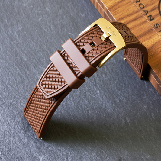 ROANSTRAPS | "Earth-Tone Grid" - Premium FKM Rubber Watch Strap, Grade 5 Titanium Hardware (Custom Engraving Included)