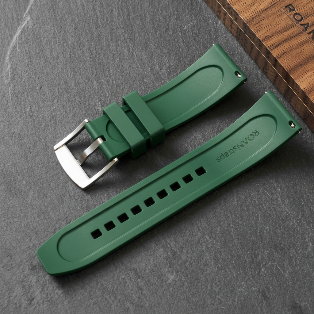 ROANSTRAPS | "Dune Forest" - Minimalist FKM Rubber Watch Strap, Grade 5 Titanium Hardware (Custom Engraving Included)
