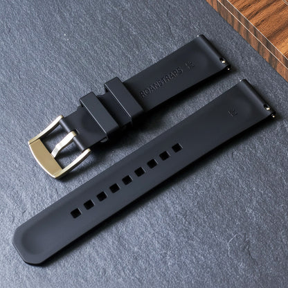 ROANSTRAPS | "Obsidian Stealth" - Premium FKM Rubber Watch Strap, Solid Grade 5 Titanium Buckle (Custom Engraving)