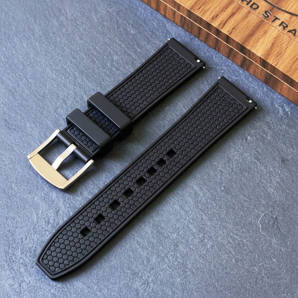 ROANSTRAPS | "Grid Stealth" - Premium FKM Rubber Watch Strap, Grade 5 Titanium Hardware (Custom Engraving Included)