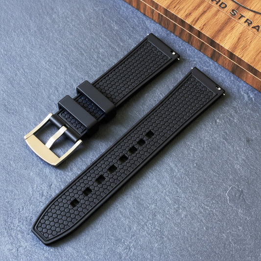 ROANSTRAPS | "Grid Stealth" - Premium FKM Rubber Watch Strap, Grade 5 Titanium Hardware (Custom Engraving Included)