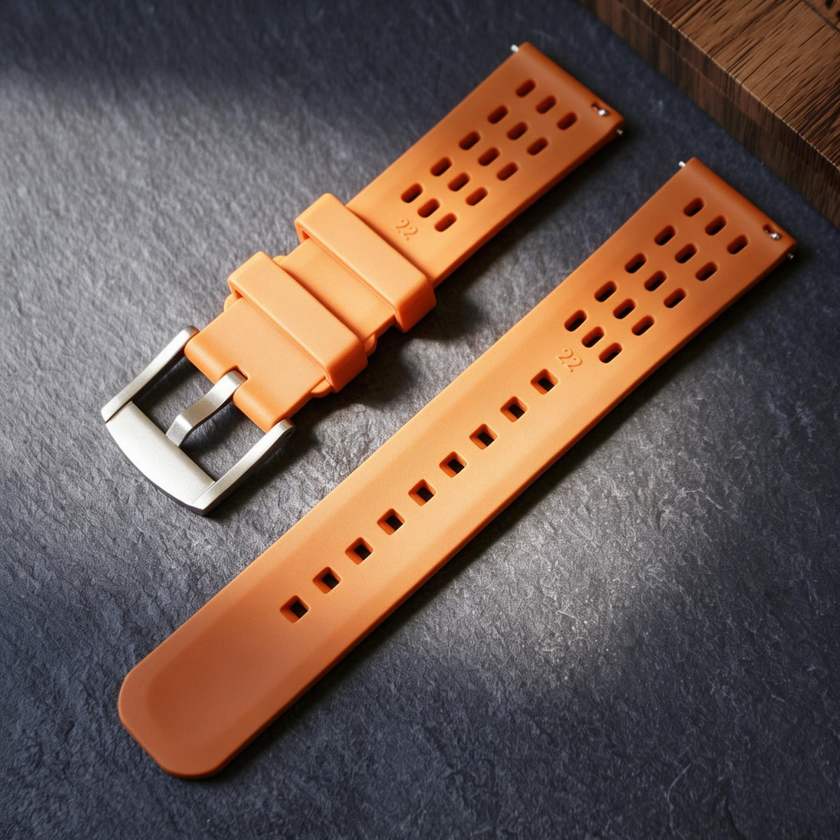 ROAN STRAPS | Pro-Vent Aerospace-Grade FKM Rubber Watch Band - Ultra-Soft & Breathable - Signal Solar Orange (20mm, 22mm)