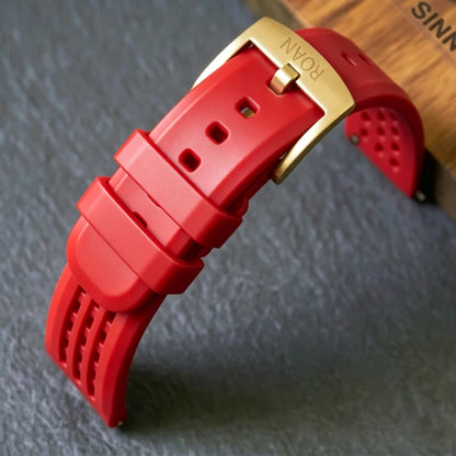 ROAN Straps | Kaffee Fluorkautschukarmband der Spitzenklasse mit FMK-Qualität – dichtes Aushöhlungsdesign im Matrix-Stil – atmungsaktives, wasserdichtes, staubdichtes FKM-Fluorelastomer-Uhrenarmband (18 mm, 19 mm, 20 mm, 21 mm, 22 mm, 24 mm)